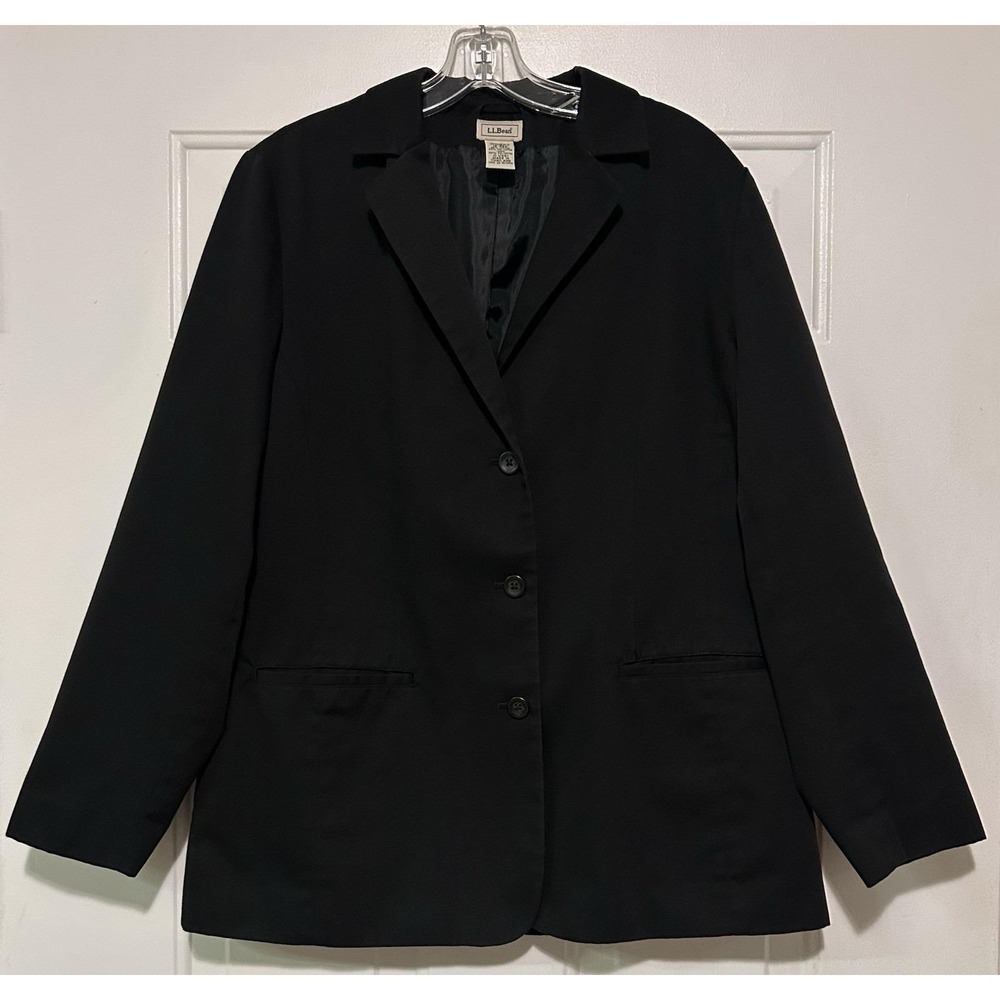 L.L. Bean Vintage Black Classic Blazer Women's 16‎ Three Button Lined